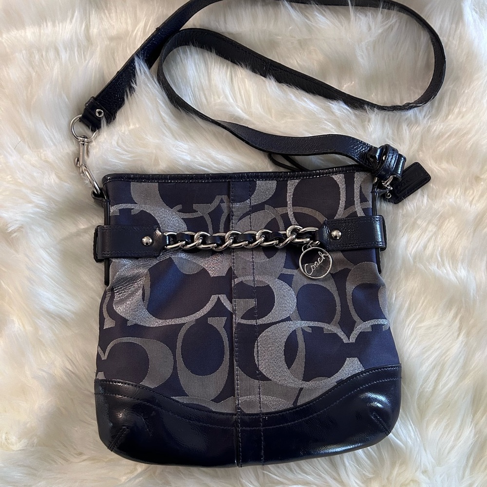 Coach Signature Navy and Gray Crossbody Bag